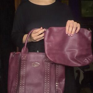 Dasein USA Burgundy Faux Leather bag with Removable Pouch